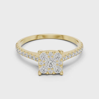 Round Cut Lab Grown Diamond illusion Set Gold Ring