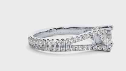 1.02 CT Round Cut Lab Grown Diamond Engagement Ring in Split Shank With Pave Setting