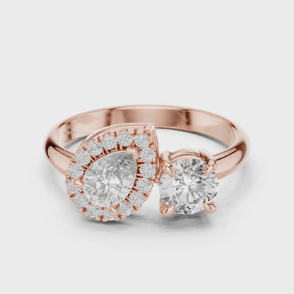 Pear and Round Cut Lab Grown Diamond Toi et Moi Engagement Ring